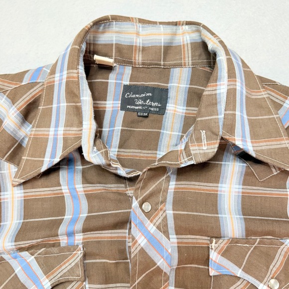 Champion Westerns Plaid Western Shirt Cowboy Style‎ Pearl Snap Brown L, Fashion - Picture 1 of 9